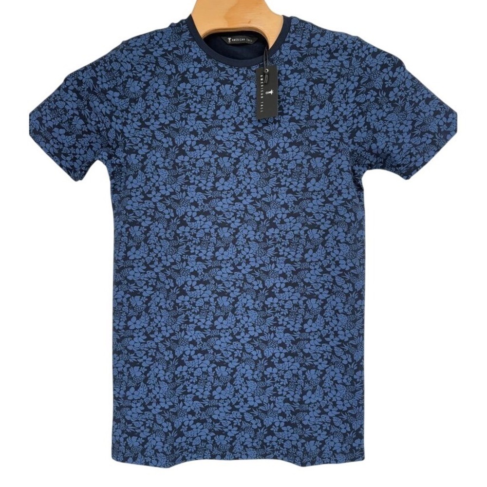 American Tall For Men Paisley Blue Short Sleeve Stretch Shirt NWT Sz‎ S
